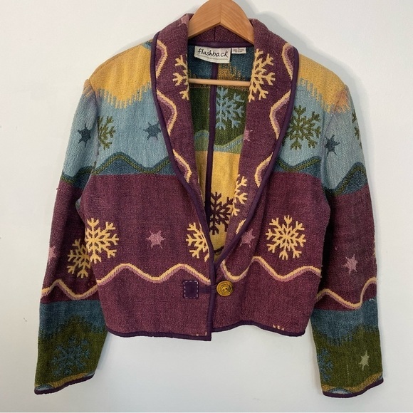 Tapestry Woven Winter Theme Flashback Lapel Cropped Western Jacket - Picture 2 of 4